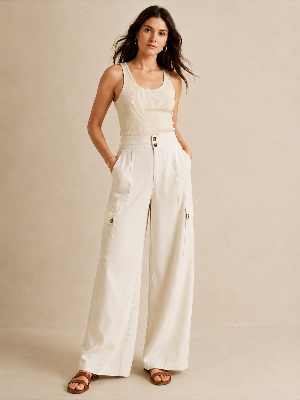 Banana Republic Wide-Leg Cargo Pants in Cream